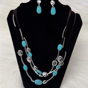 Avon Silver and Turquoise Necklace Set